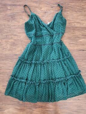 Green Tiered Spaghetti-Strap Dress